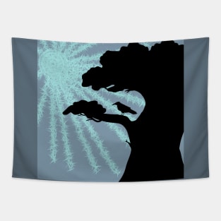 Raven in Winter Sun Ice Blue Tapestry