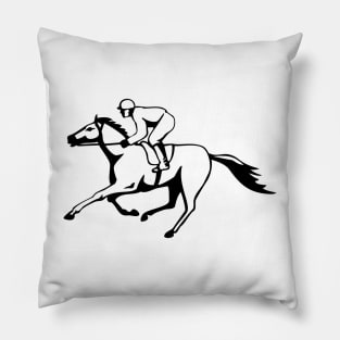 Horse Racing Black and White Retro Pillow