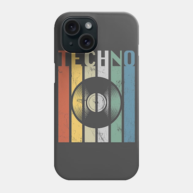 Techno Vintage Style T Shirt, EDM Shirt, Graphic Tees Vintage, Techno Music Shirt, Groovy Shirt, Groovy Retro Shirt, Techno and Vinyl Shirt Phone Case by Stick em Up