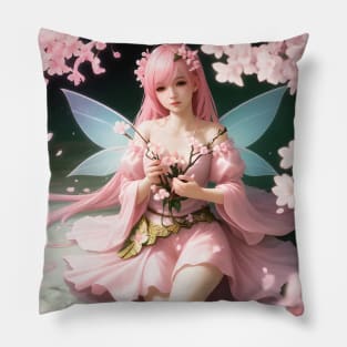 Beautiful Pink Sakura Flower Japanese Manga Girl Cherry Blossom Fairy Pillow