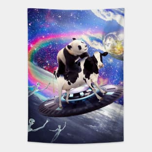 Cute Funny Panda Cow - Panda Riding Flying Cow UFO Tapestry