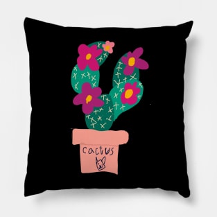 Potted cactus with flowers child's illustration Pillow