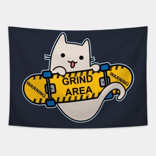 Cat and Skateboard Skateboarding Cat Grind Tapestry