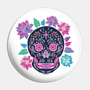 Mexican skull with flowers Pin