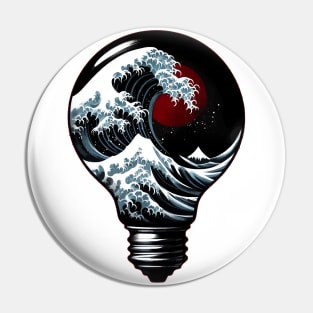 Sumie Japanese Brushstroke Great Wave Kanagawa In Bulb Pin