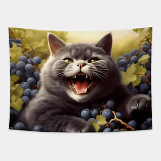 Berrylicious Retro Whiskers: Kitschy Cats and Sweet Blueberries Tapestry