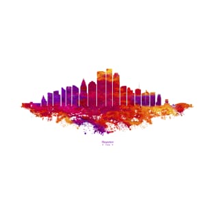 Houston City Skyline - Watercolor Red, orange, purple T-Shirt