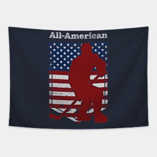 Patriotic All-American Hockey Vintage Distressed Tapestry