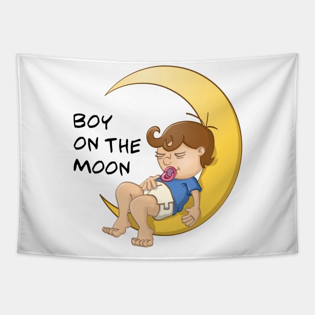 Baby boy on the moon Tapestry by Stefs-Red-Shop