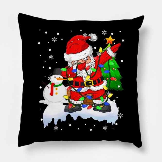 Ugly Sweater Christmas Lights Dabbing Santa Snowman Xmas Pillow by springins