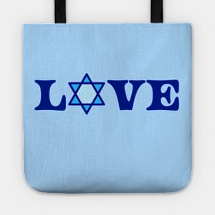 Blue Love Design Written With a Jewish Star of David on a Blue Backdrop, made by EndlessEmporium Tote