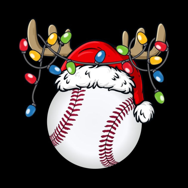 Baseball With Santa Hat Reindeer Antlers Christmas Lights by Kimko