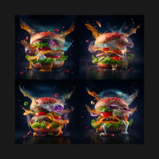 Four spectacular delicious Cheeseburgers with lettuce, onion, and tomato created for burger lovers T-Shirt