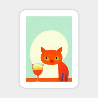 Homebar Cat Retro Poster Vintage Art Cat Wall Orange Turquoise Illustration Magnet