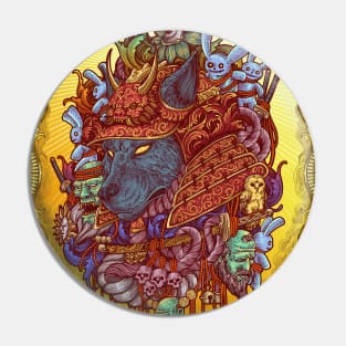 Samurai Wolf Head Surrealism Art Pin