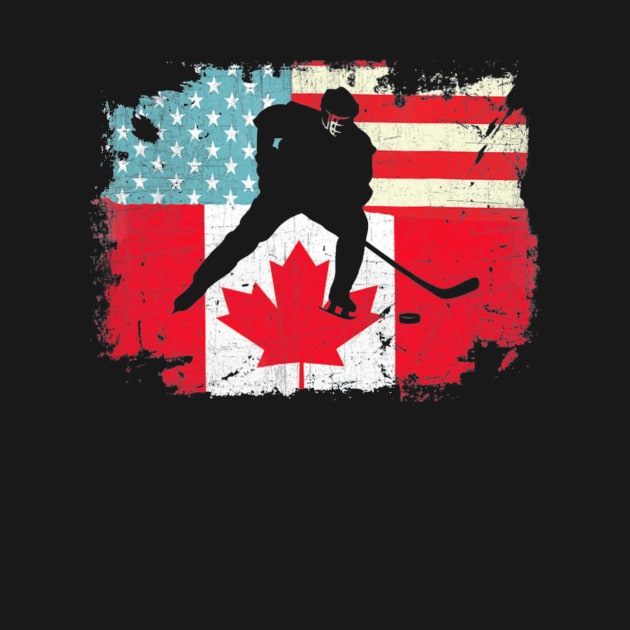 Distressed American Canada Flag Hockey T-Shirt Hockey Lovers by AdrianBalatee