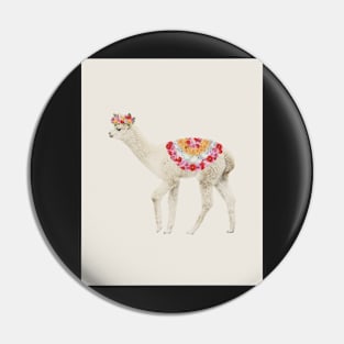 Alpaca with flowers Boho art Pin