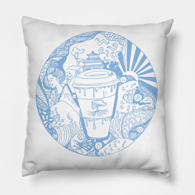 Light Blue Coffee In Japan Pillow by kenallouis