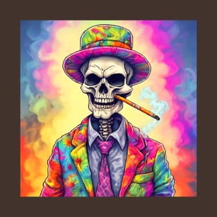 Happy smoking tie dye skelton guy T-Shirt