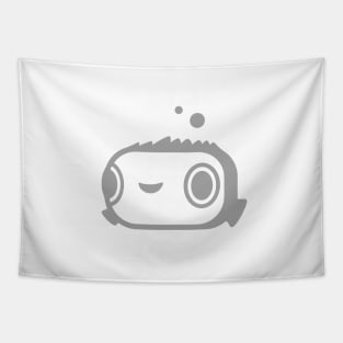 Happy Puffer Fish. Minimalist design of marine creature in grey ink Tapestry