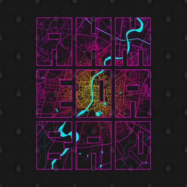 Ahmedabad, India City Map Typography - Neon by deMAP Studio