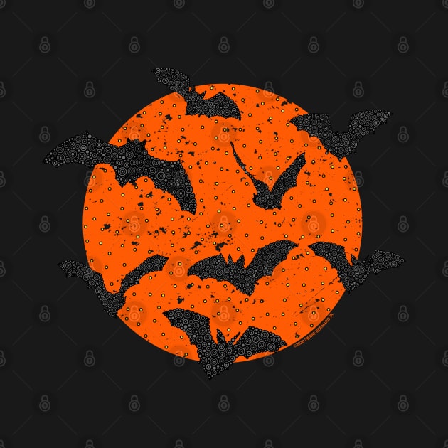 Distressed Bats And Orange Moon Circle Design by pbdotman