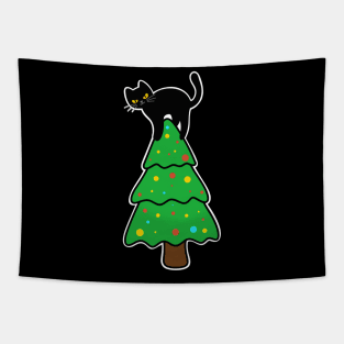 Angry Black Cat On Christmas Tree - Funny T-shirt for Christmas Tapestry