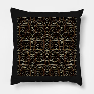 Golden geometric pattern on black background. Pillow