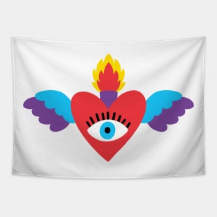 Sacred Heart Evil Eye Mexican Art Tapestry