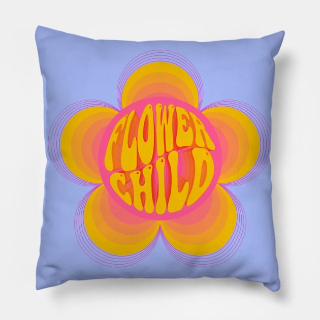 Retro Flower child Pillow by Doodle Workshop