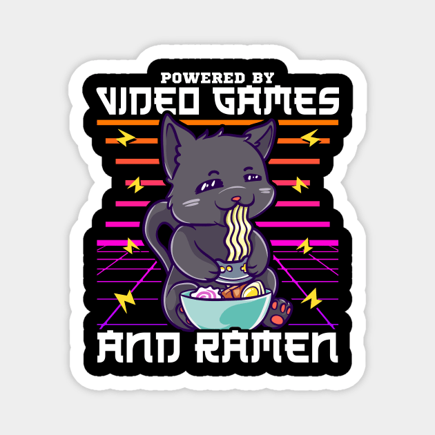 Powered By Video Games & Ramen Anime Cat Magnet by theperfectpresents