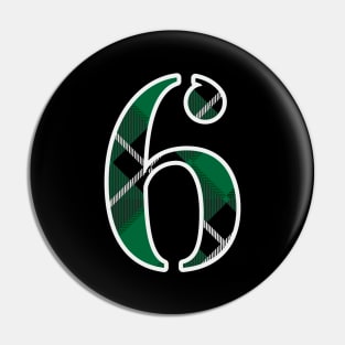 6 Sports Jersey Number Green Black Flannel Pin