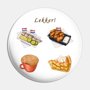 Dutch Food 荷蘭美食插畫 - Haring (Herring), Stroopwafel, Kibbeling, Appeltaart Pin