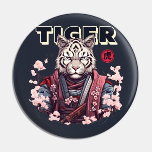 Japanese White Tiger Samurai Warrior - Tame The Cat Pin