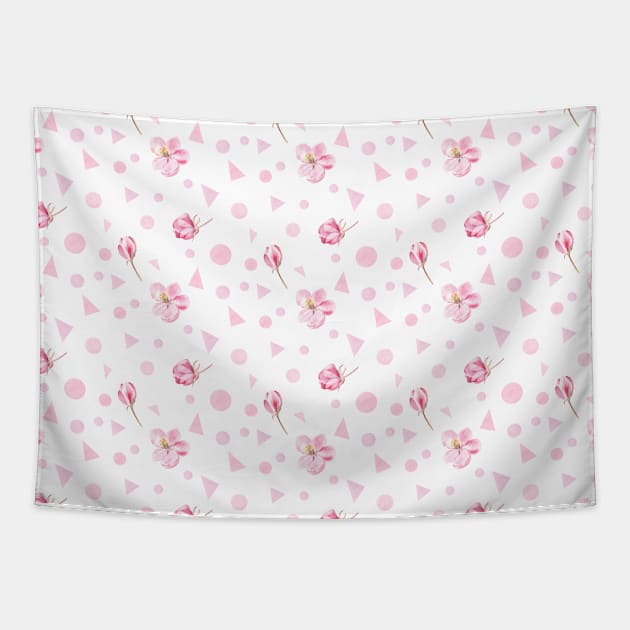 Apple blossom and geometric shapes Tapestry by Flowersforbear