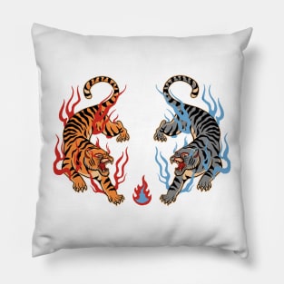 tiger fire red and blue Pillow