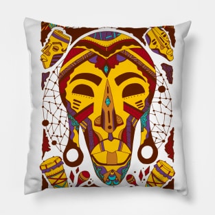 Mustard Brown Tribal African Mask Pillow