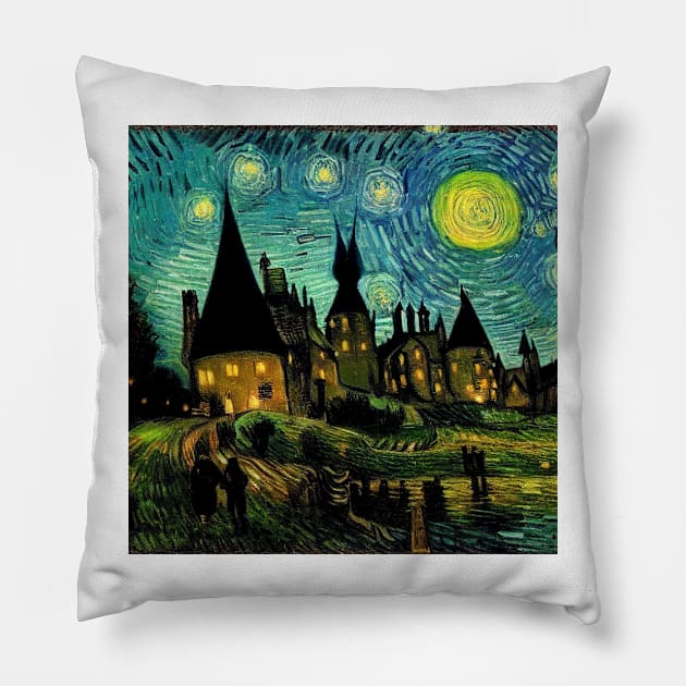 Starry Night Over Godric's Hollow Pillow by Grassroots Green