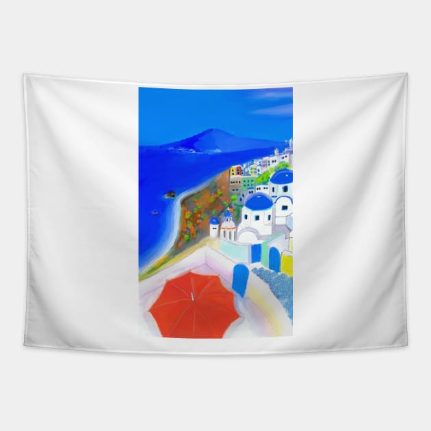 Santorini 2023 edit Tapestry by Haborand