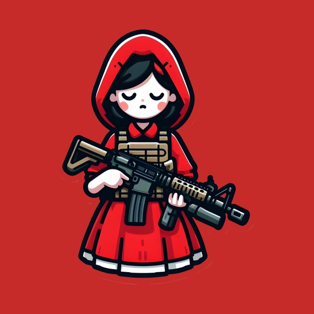 Tactical Little Red Riding Hood Adventure Tee: Where Fairytales Meet Bold Style by Rawlifegraphic