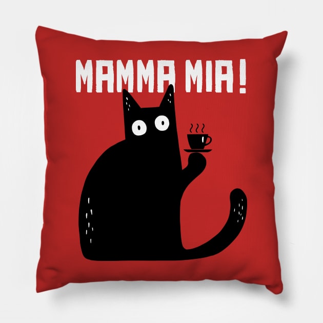 funny cat – Meowrio, the Italian cat – Mamma mia! (red variant) Pillow by LiveForever