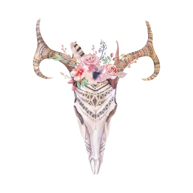 Image: Watercolor, Flowers, Antler, Skull by itemful