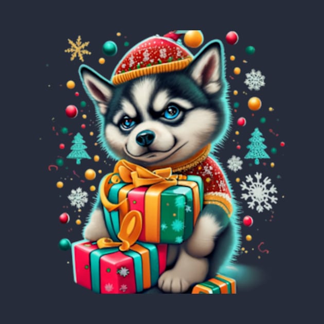 Cute Husky For Christmas by VL Store