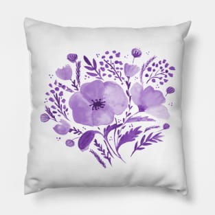 Watercolor poppies bouquet - purple Pillow