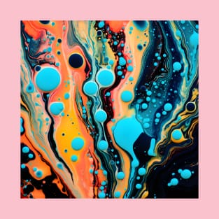 Vibrant Fluid Artistry in Aqua and Orange T-Shirt