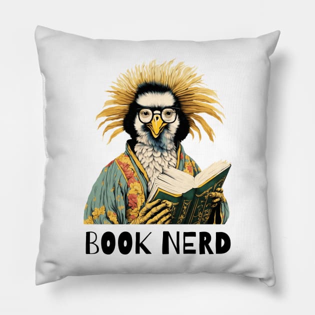 Book nerd pelican bird Pillow by Fun Planet