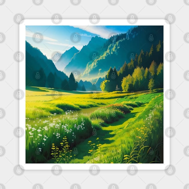 lovely idyllic meadow in springtime. Magnet by CursedContent