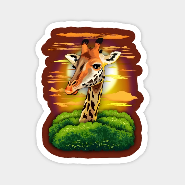Giraffe on Wild African Savanna Sunset Magnet by BluedarkArt