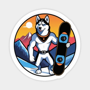 Strong Husky Snowboarder Magnet