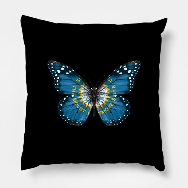 South Dakota Flag Butterfly - Gift for South Dakotan From South Dakota SD Pillow by Country Flags